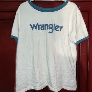 Wrangler White Tee with Blue Trim